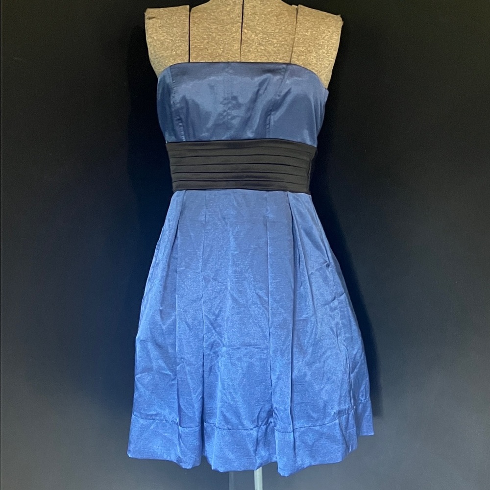 Teeze Me Dark Blue & Black Short Strapless Dress with Ribbon Tie